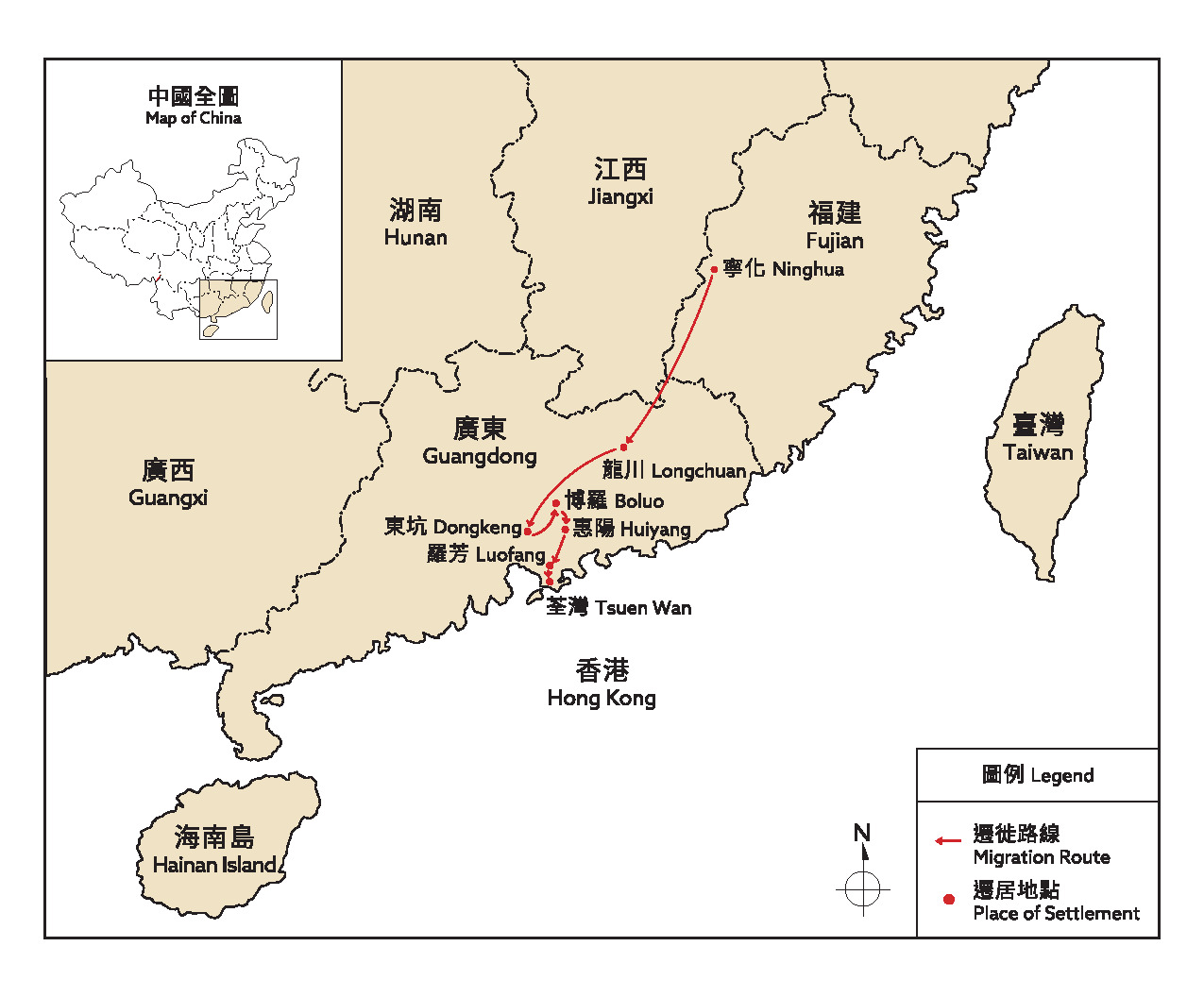 Migration route of the Chan clan of Sam Tung Uk
